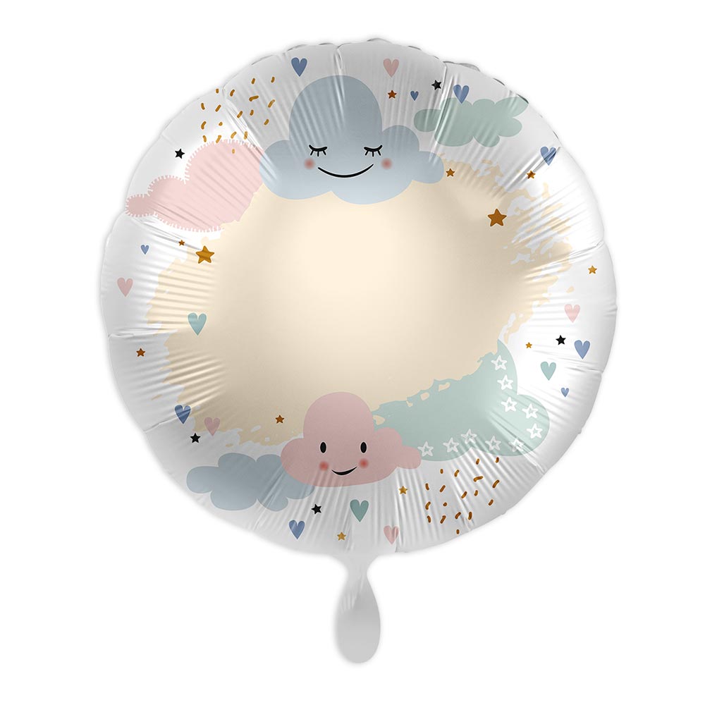 Personalisierter Folienballon, Motiv Wolken,  rund Ø 34 cm