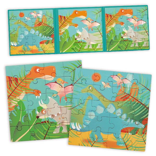 Magnet-Puzzle-Buch Dinosaurier, 2 Puzzles, 16,5cm x 16,5cm
