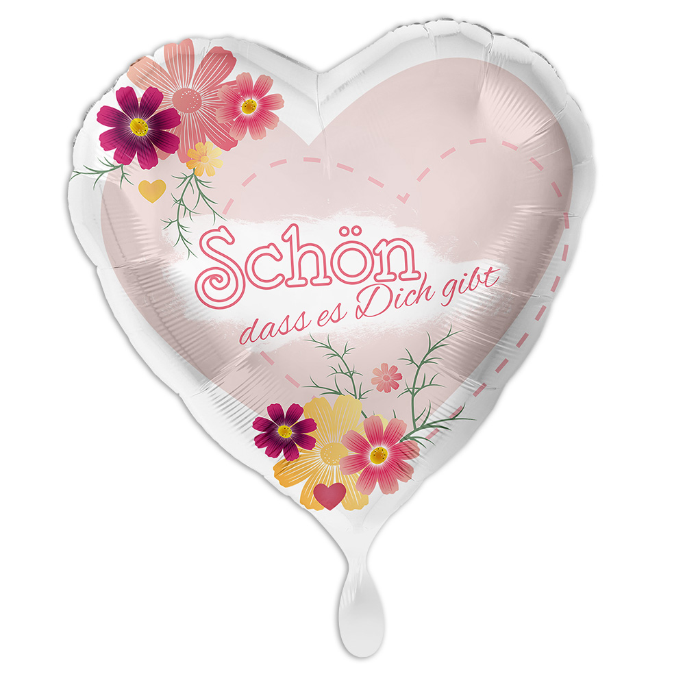 "Schön, dass es dich gibt", Motiv Blumen, Herzförmiger Folienballon