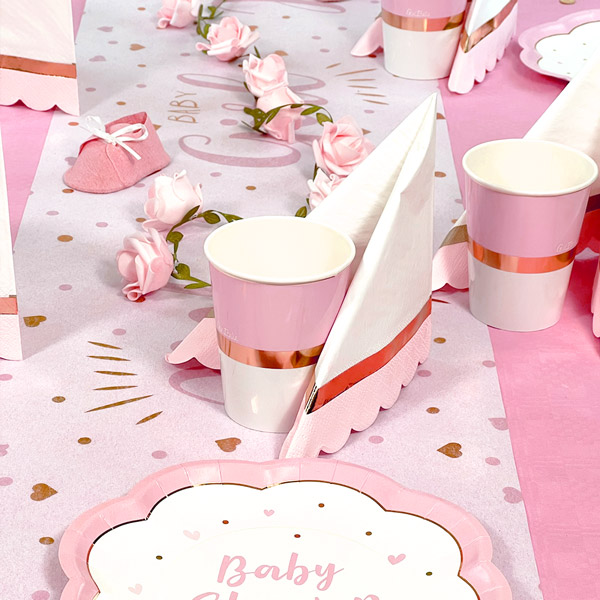 Baby Shower Tisch Deko Set Mädchen bis 8 Gäste, Rosé-Gold-Rosa