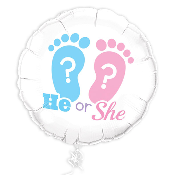 Folienballon "He or She?" mit Füßchenmotiv, Ø 35cm