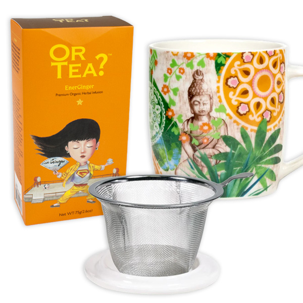 Teetasse "Buddha" mit Deckel und Sieb + EnerGinger Kräutertee, 75g