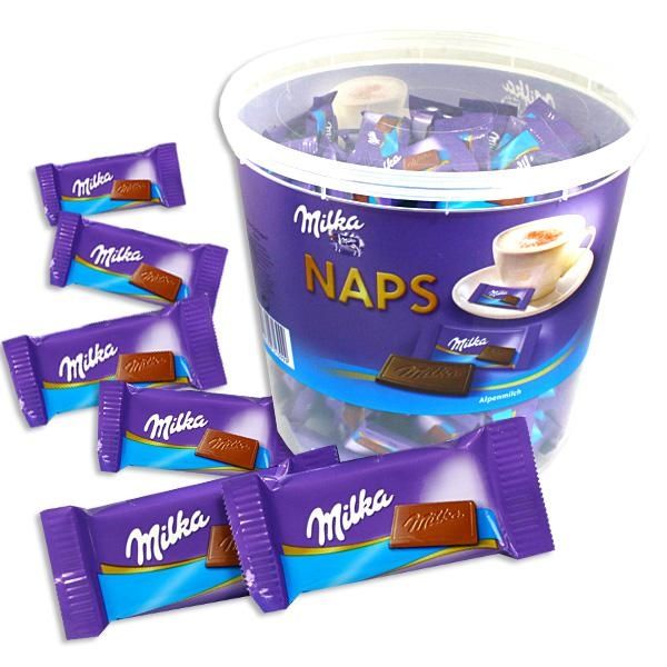 Milka Naps - 207 leckere Milka-Alpenmilch Schokoladen-Tafeln in der 1 kg Box, süße Mitgebsel