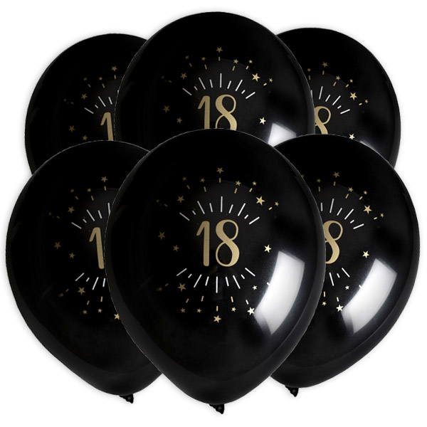 Luftballons "Zahl 18" in schwarz-gold, 8er Pack, Ø 23cm