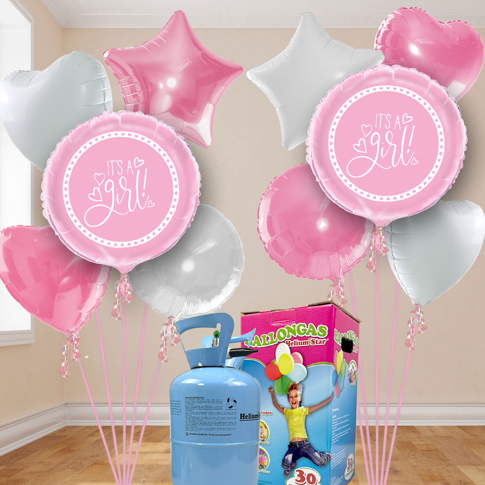I'ts a Girl Baby Shower Heliumballon Set mit 10 Folienballons inkl. Heliumgas