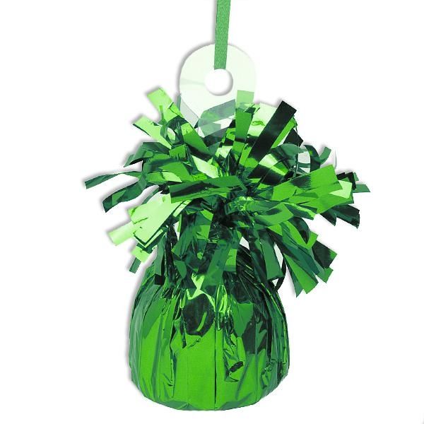 Ballongewicht grün Metallic 13cm mit hübschen Fransen, glänzende Folie