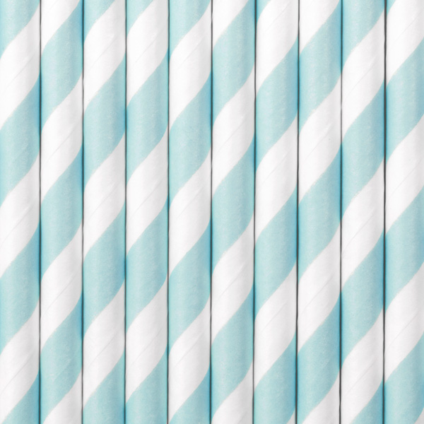 10 Papiertrinkhalme, hellblau-weiß gestreift, 19,5cm
