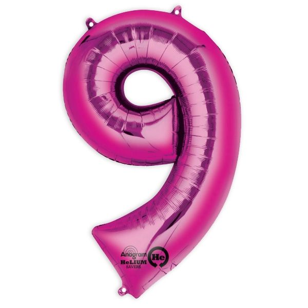 Folienballon  Zahl "9" - Pink,  63 x 86 cm