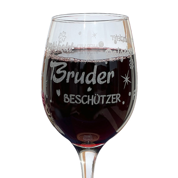 Wein-Geschenkset "Bruder": graviertes Weinglas, Rotwein & Kerze