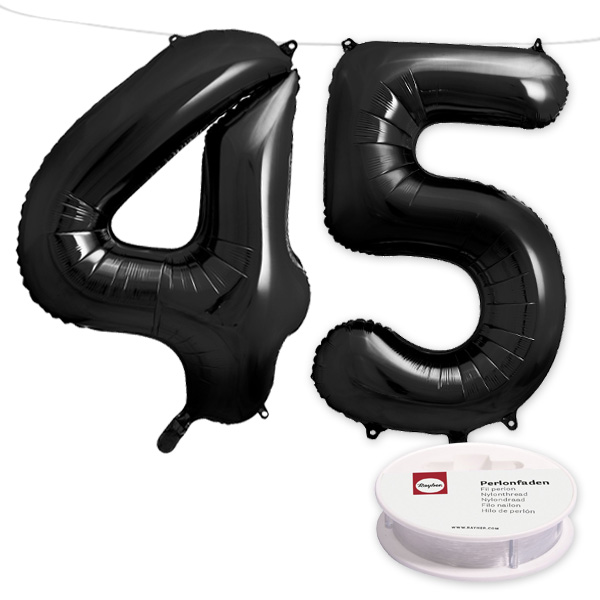 45. Geburtstag, XXL Zahlenballon Set 4 & 5 in schwarz, 86cm hoch
