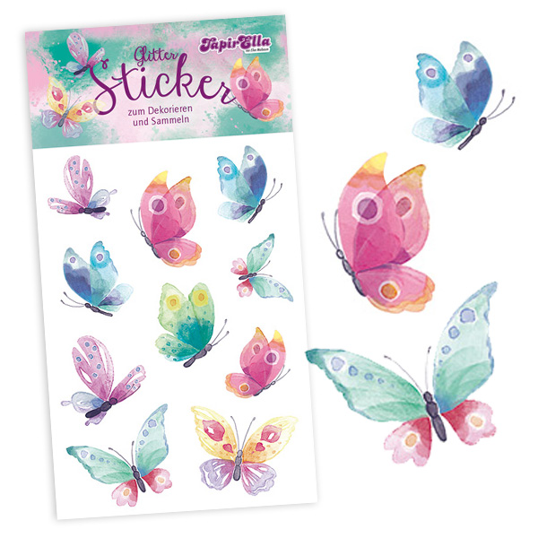 Glitzersticker Schmetterlinge, als Mitgebsel, 1 Karte
