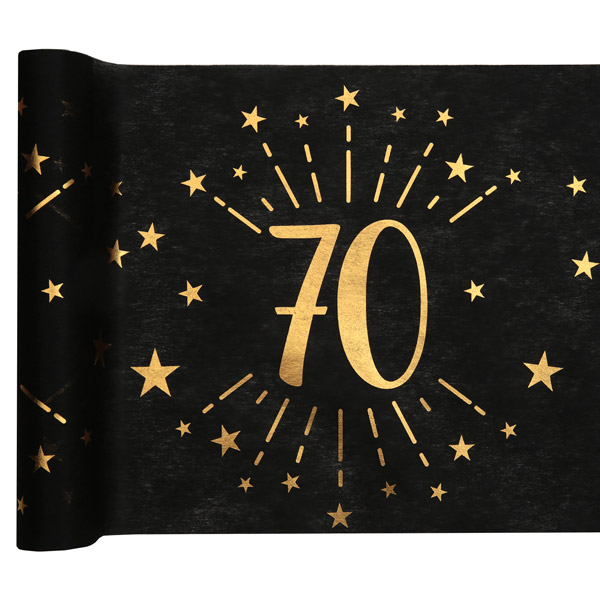 Tischläufer "70" in schwarz-gold aus Polyester, 5m x 30cm