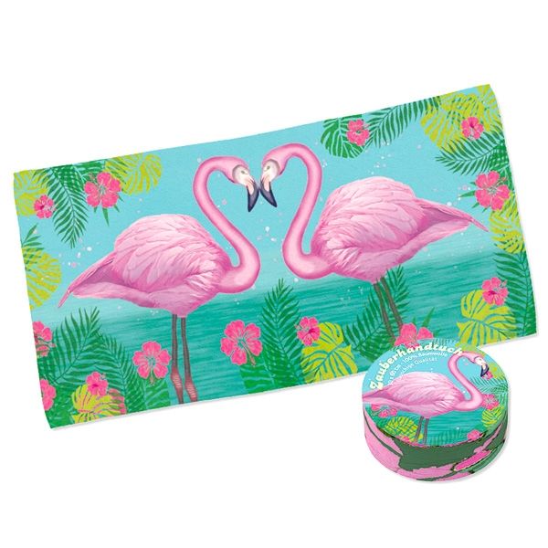 Zauberhandtuch Flamingo 30x60cm, magisches Handtuch, mit Zoo-Motiv