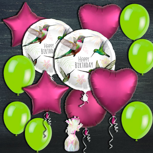 Ballongas-Set, Happy Birthday Kolibri, 30er Heliumflasche + Ballons