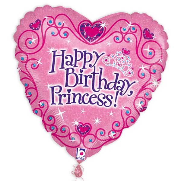 Folienballon in Herzform, Happy Birthday Princess, 38cm x 39cm