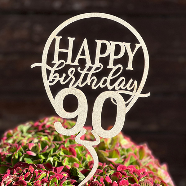 90. Geburtstag Cake Topper, Tortendeko, Blumentopper aus Holz & Fuß