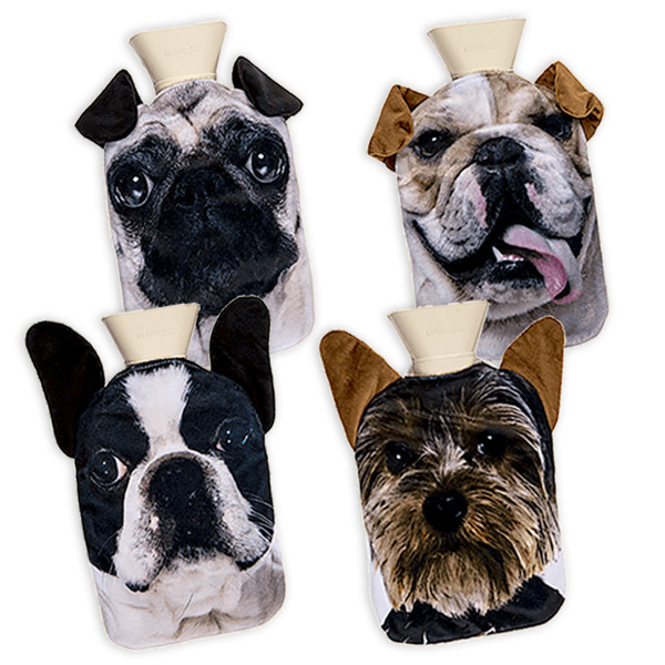 Wärmflasche Hund, mit 100% Polyesterbezug, ca. 27 x 17 cm, verschiedene Motive