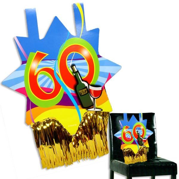 Stuhldeko zum 60. Geburtstag, die besondere Platzmarkierung, ca. 31x71 cm, mit Goldfransen