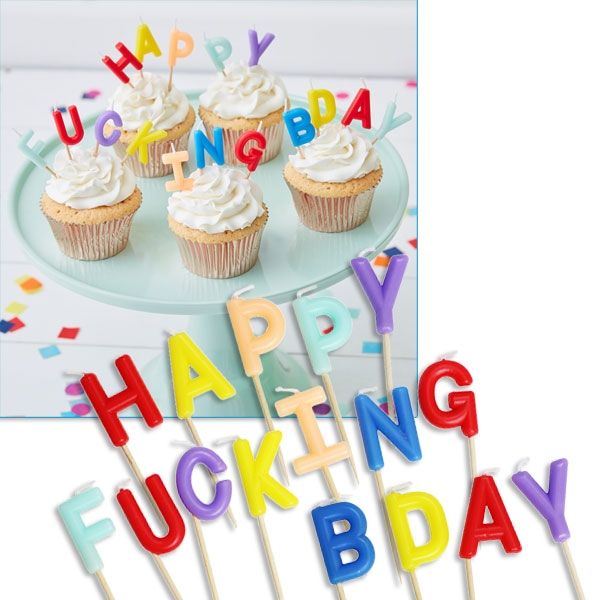 HAPPY FUCKING BDAY, Kerzen zum Geburtstag, 16er Pck
