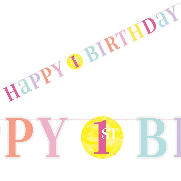 Buchstabenkette, Pink Dots, 1. Geburtstag, Happy Birthday, 1,82m