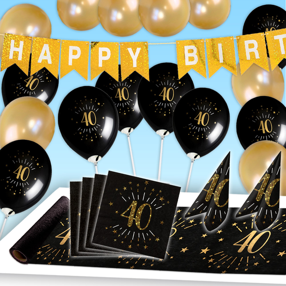 Tisch- und Raumdekoset zum 40. Geburtstag in schwarz-gold, 36-teilig