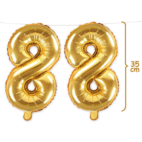 88. Geburtstag, Zahlenballon Set 2 x 8 in gold, 35cm hoch
