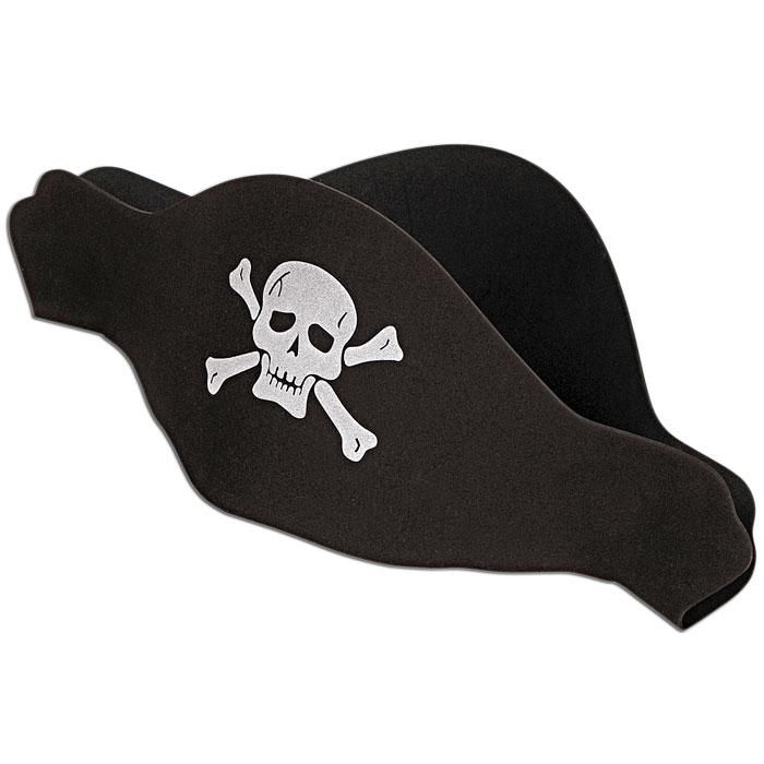 Piratenhut mit Totenkopf schwarz aus Schaumstoff mit Emblem, 1 Stück