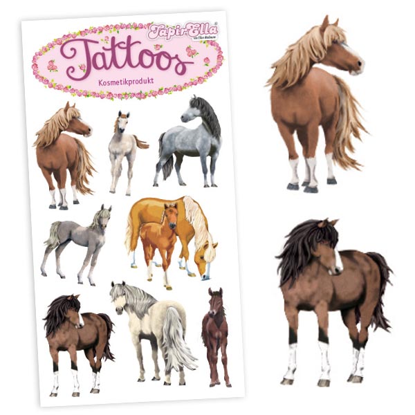 Temporäre Pferde-Tattoos für Kinder, 1 Tattoo-Karte mit 8 Motiven
