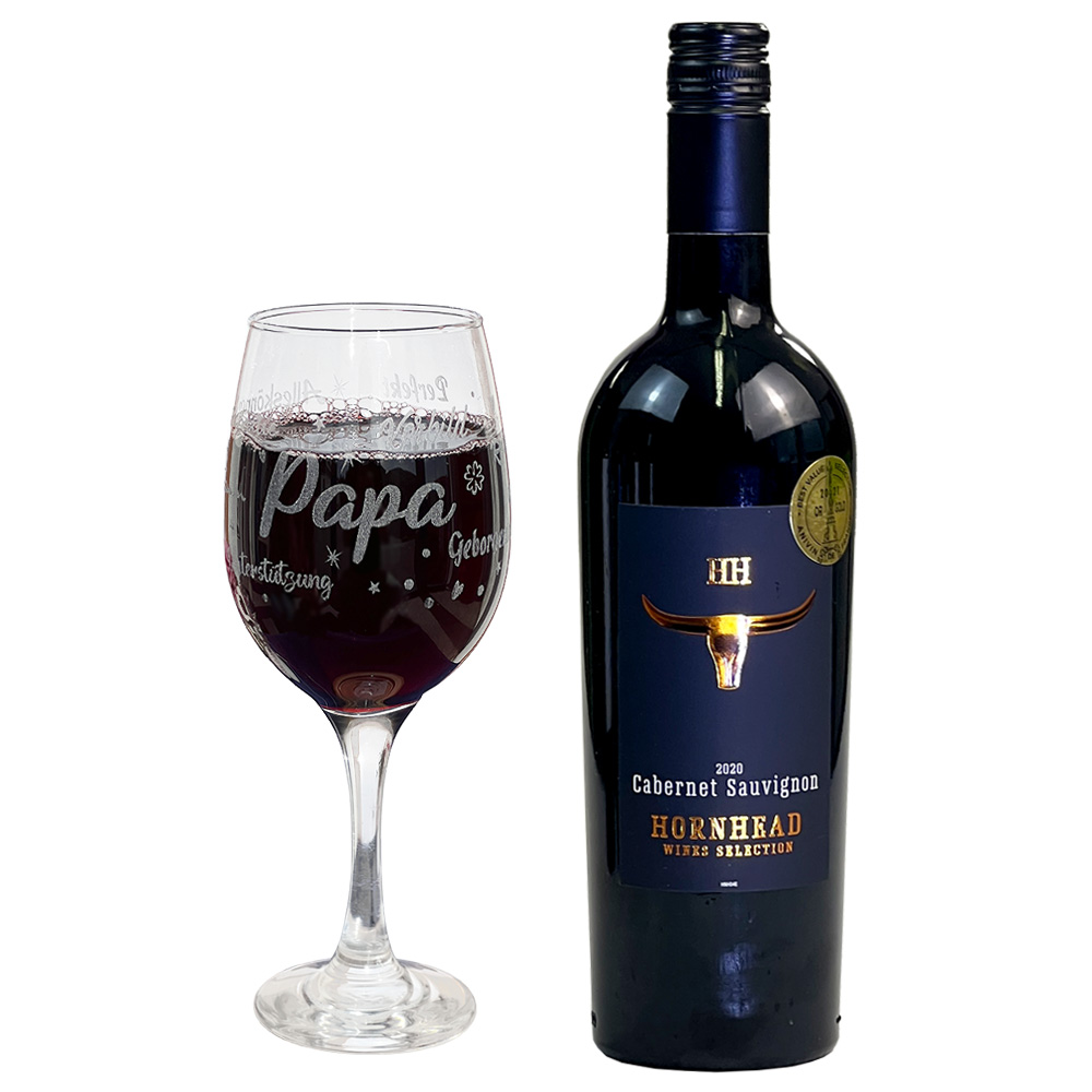 Rotwein Geschenkset "Papa" mit graviertem Weinglas