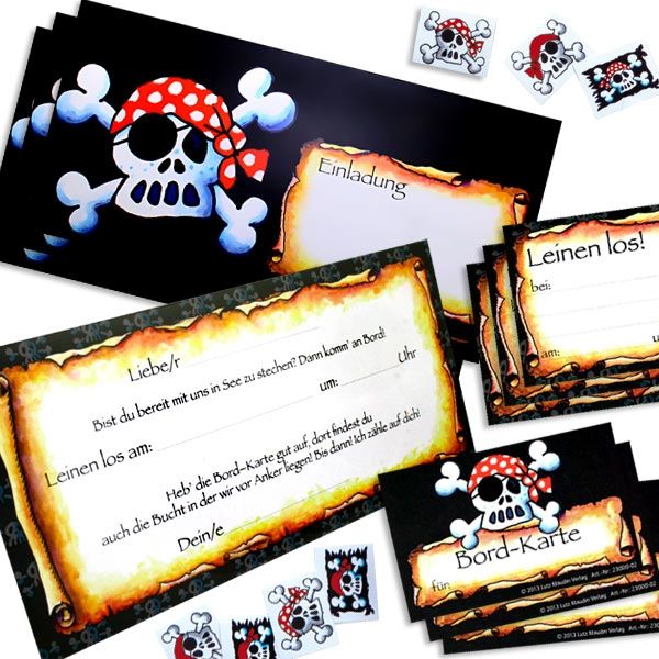 Einladungskarten-Set Pirat 24 -tlg. inkl. cooler Tattoos & VIP-Karten