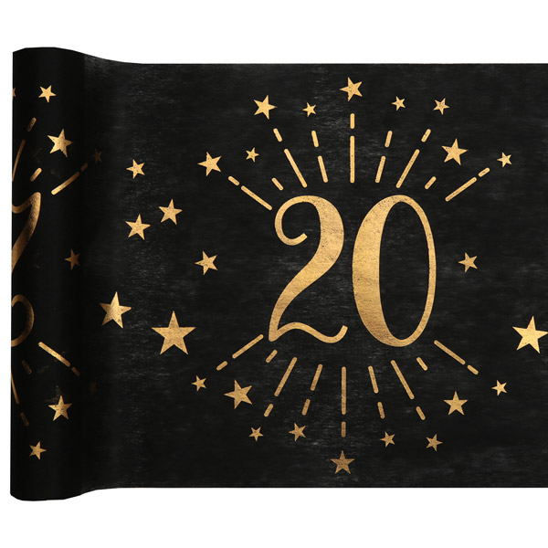 Tischläufer "20" in schwarz-gold aus Polyester, 5m x 30cm