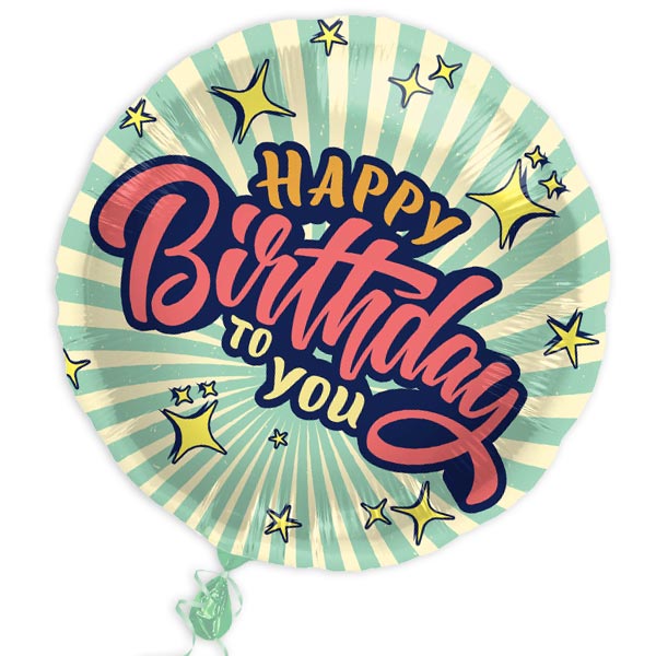 Ballongruß "Happy Birthday Retro", Folienballon im Karton