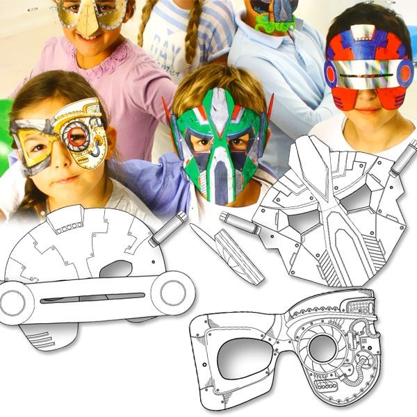 Weltraum-Masken im 6er Pack, futuristische Kindermasken, Pappe