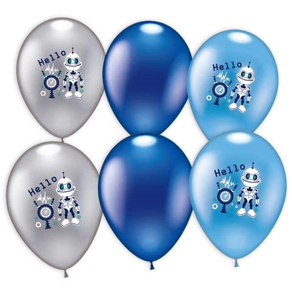Roboter Latexballons im 6er Pack, 28-30cm