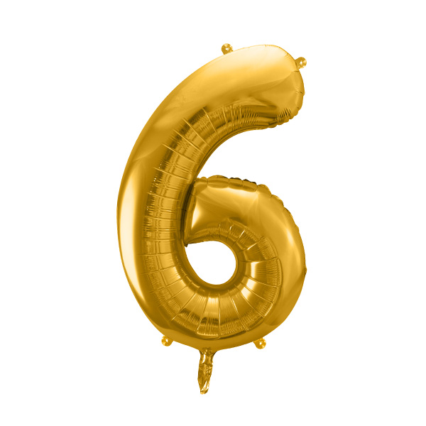XXL Zahlenballon "6" zum 6. Geburtstag in gold, 86cm hoch