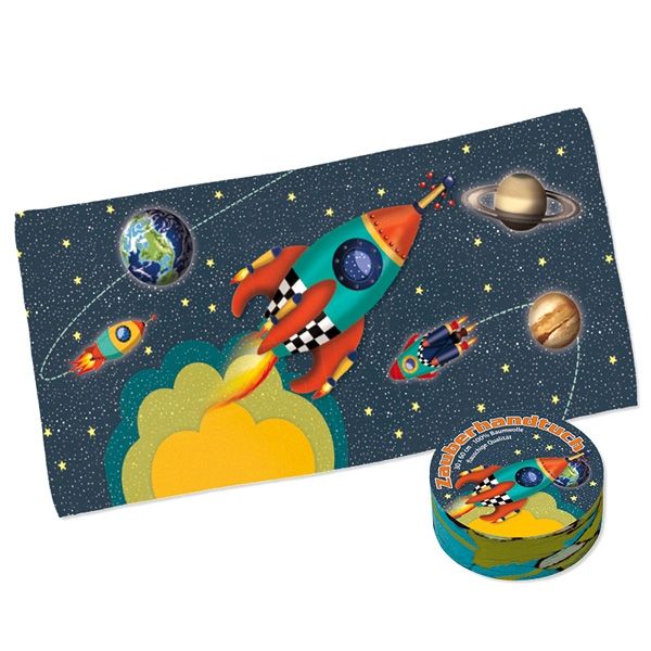 Zauberhandtuch Rakete, Geschenk für Weltraum-Mottoparty, 30x60cm