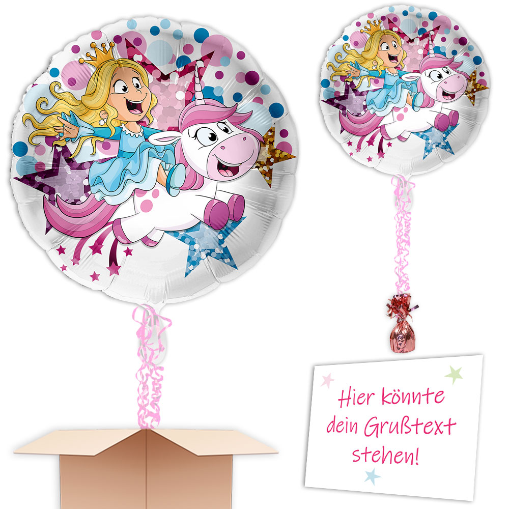 Ballongruß "Prinzessin & Einhorn", Geschenkballon im Karton