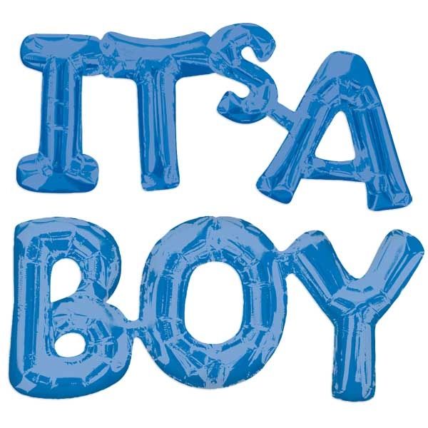 Ballonset "IT'S A BOY" zur Geburt, blaue Metallicfolie