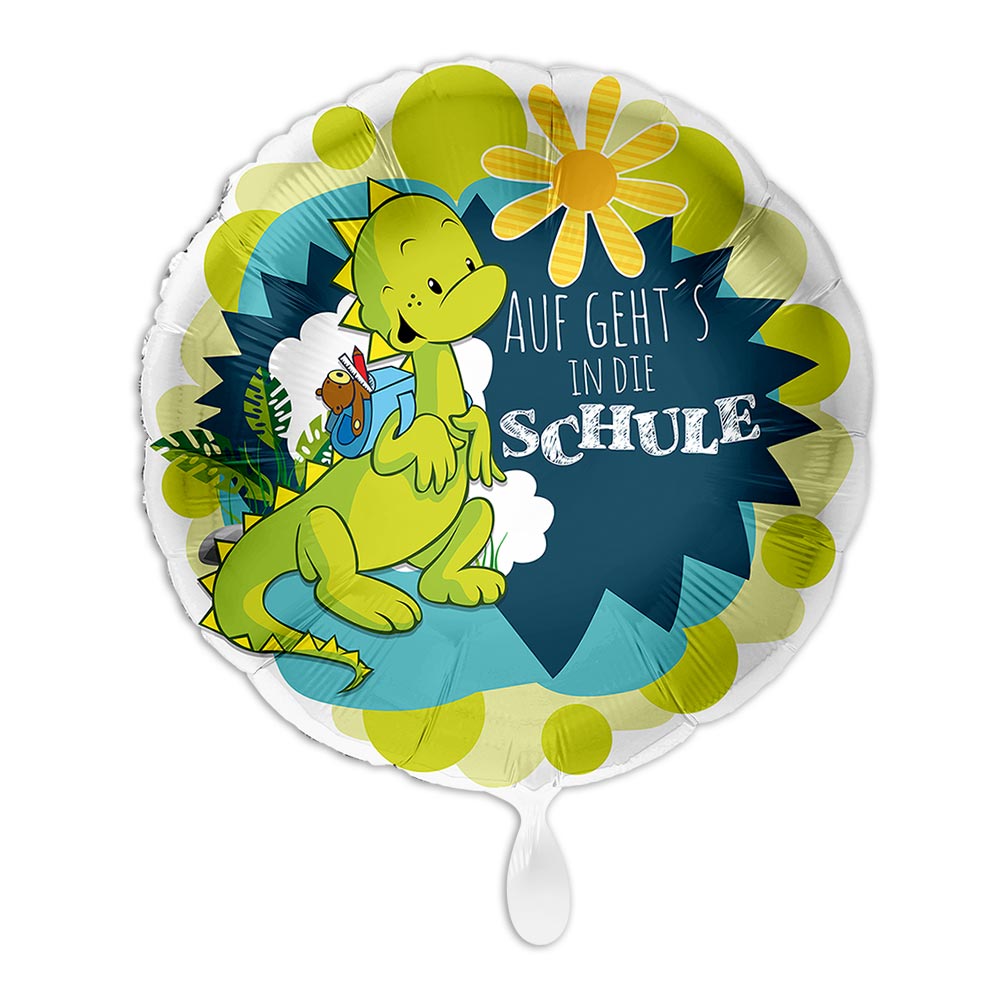  "Auf geht´s in die Schule", Motiv Drache, Heliumballon rund Ø 34 cm