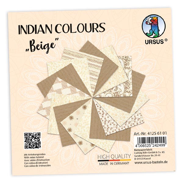 Bastelpapier, Indian Colours, Beige, 15 Blatt, 13,7cm x 13,7cm