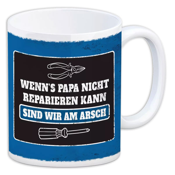 Kaffeebecher "Wenn's Papa nicht reparieren kann..." aus Keramik, 330ml