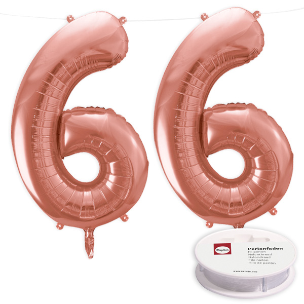 66. Geburtstag, XXL Zahlenballon Set 2x6 in roségold, 86cm hoch