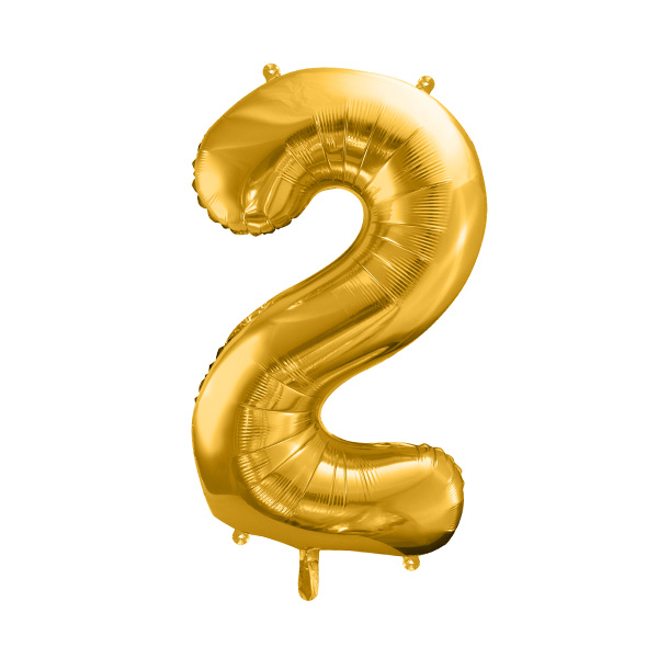 XXL Zahlenballon "2" zum 2. Geburtstag in gold, 86cm hoch