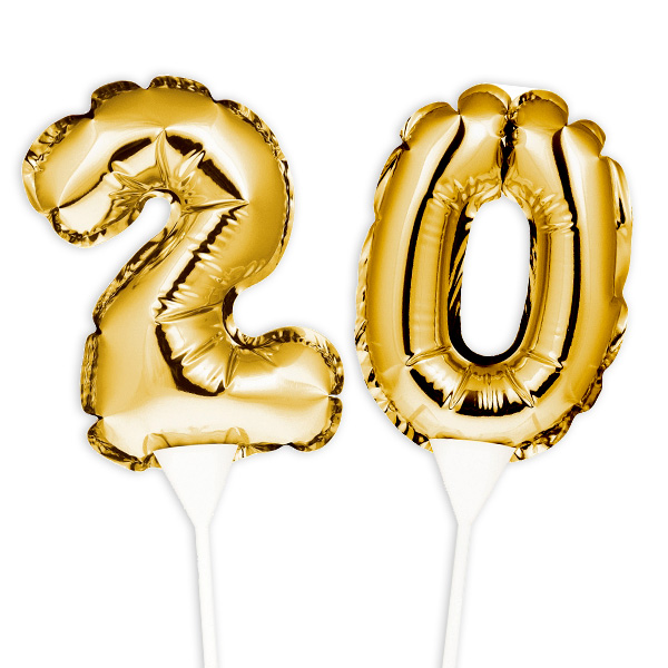 Folienballon-Kuchenpicker zum 20. Geburtstag, Zahl 2 & 0, selbstaufblasend