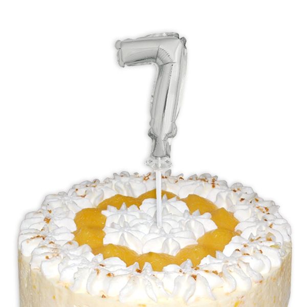 Cake Topper, Zahl "7" in silber, Folie, 12,7cm
