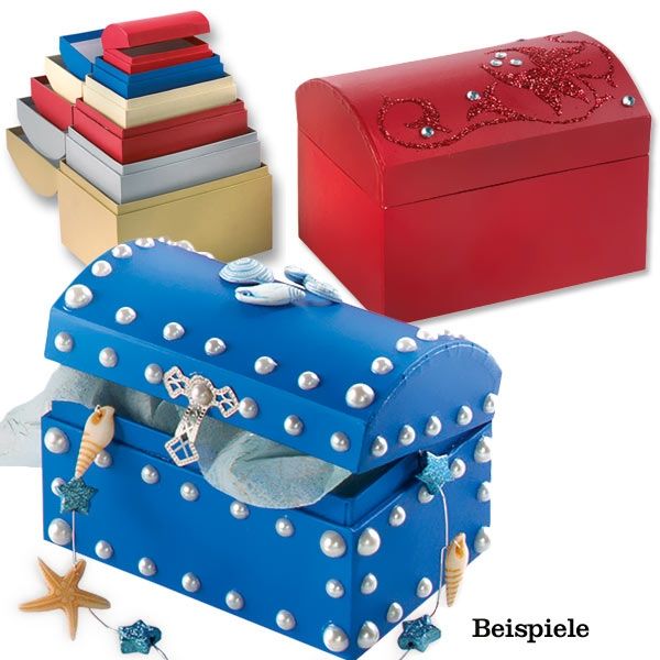 Geschenkboxen 6er Set, mit 6 Truhen in versch. Farben und Größen, zum Gestalten und Verschenken