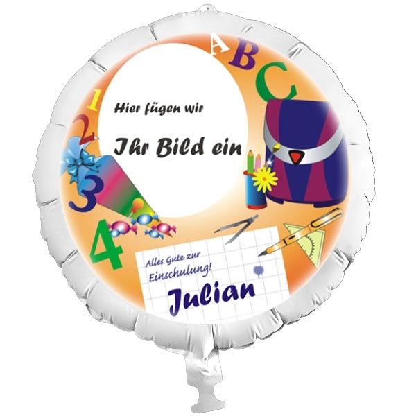 Fotoballon für Einschulung/Schuleinführung, Folienballon mit Foto vom Schulkind