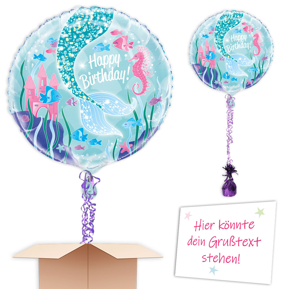 Happy Birthday Geburtstagsballon mit Meerjungfrau-Design, Ø 35cm