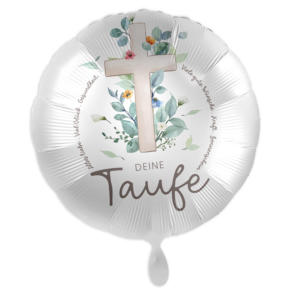 "Deine Taufe" Folienballon mit Kreuz-Motiv, rund Ø 34cm