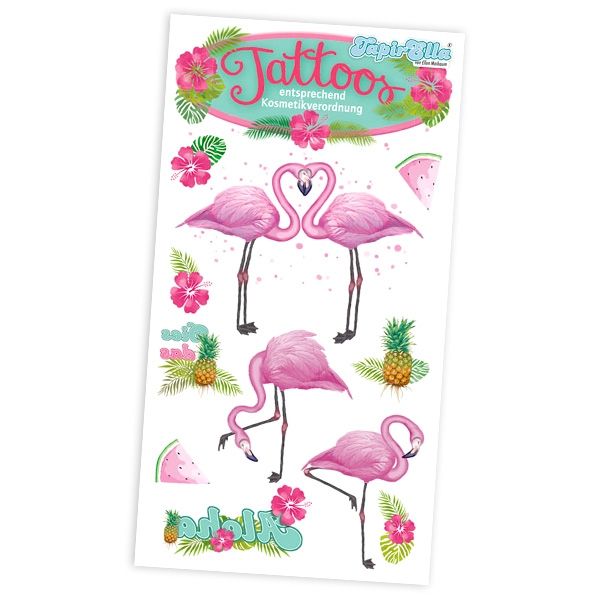 Flamingo Tattoos, tolle Kindertattoos auf 1 Tattoo-Karte 5,6x10,5 cm